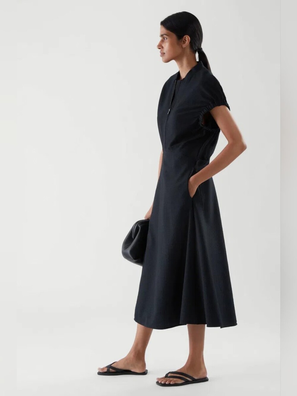 COS Seersucker Half-Zip Midi Dress ,Size 2